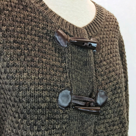 Caslon Brown Chunky Knit Toggle Cotton Sweater M - Picture 1 of 5